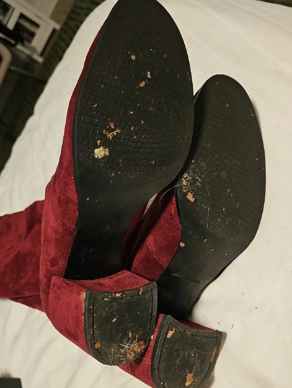 Over-the-Knee Block Heel Boots in Burgundy Suede